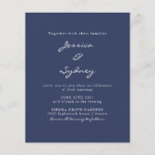 Budget Moderne Navy Blue Script Wedding Invitation (Voorkant)