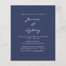 Budget Moderne Navy Blue Script Wedding Invitation