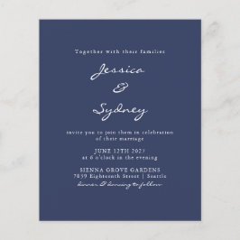 Budget Moderne Navy Blue Script Wedding Invitation
