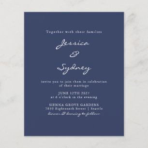 Budget Moderne Navy Blue Script Wedding Invitation