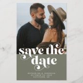 BUDGET Moderne Olijfgroene foto Save the Date (Voorkant)