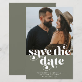 BUDGET Moderne Olijfgroene foto Save the Date