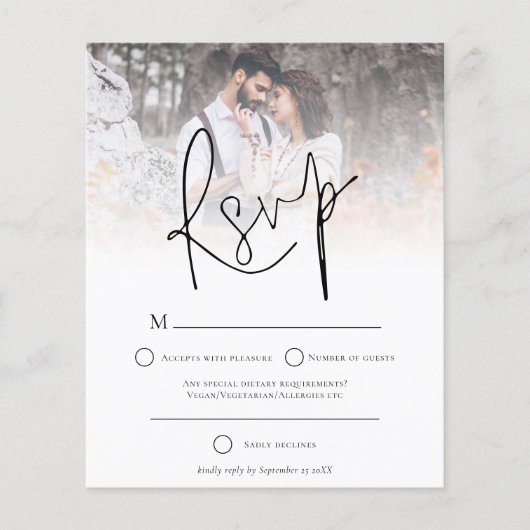 Budget Moderne Photo Overlay Wedding RSVP (Voorkant)