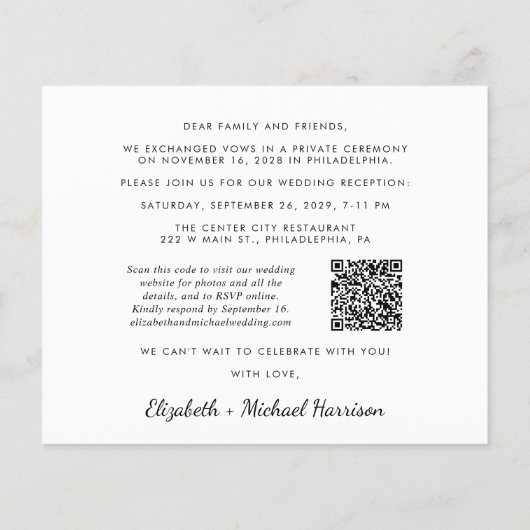 Budget Moderne QR-code Fotobruiloftsreceptie (Achterkant)