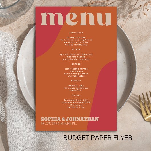 Budget moderne retro groovy bruiloftsmenu sjabloon flyer