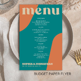 Budget moderne retro groovy huwelijksmenu sjabloon flyer