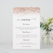 Budget Moderne Roos Gold Glitter Wedding Menu (Staand voorkant)