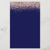 Budget Moderne Roos Gold Glitter Wedding Navy Menu (Achterkant)