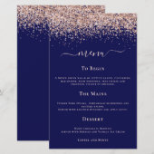 Budget Moderne Roos Gold Glitter Wedding Navy Menu (Voorkant / Achterkant)