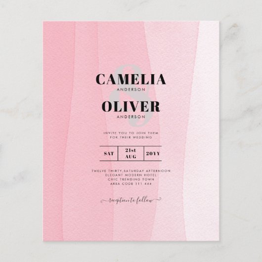 BUDGET Moderne , roze , roze weddenschap uitnodigi (Voorkant)