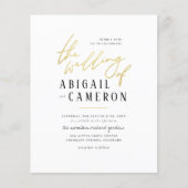 Budget Moderne Rustic Gold Lettering Foto Wedding (Voorkant)