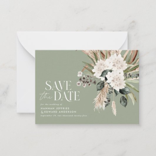 budget Moderne rustige pampas sparen de datum Notitiekaartje (Voorkant)