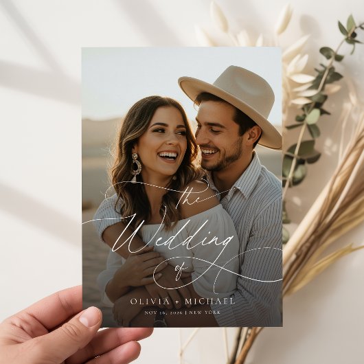 Budget Moderne Script Boho Foto Huwelijksuitnodigi