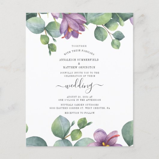 Budget Moderne Script Eucalyptus Waterverf Uitnodi (Voorkant)
