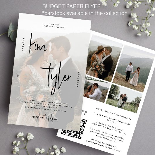 Budget moderne script foto QR bruiloft uitnodiging Flyer