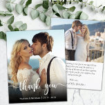 Budget Moderne Script Photo Weddenschap Hartelijk<br><div class="desc">Budget Elegante moderne Hand Lettered Script Photo Wedding Dank u betaalbare low budget dunne kaart. Moderne stijlvolle bruiloft dank u sjabloon met een volledige verticale foto op de voorkant met overlay tekst "Thank You" in een handgeschreven typografie script lettertype in wit op het afbeelding. ***LET OP! *** BUDGETPAPIER/FLYER IS PAPIERDUN....</div>