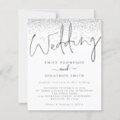 Budget Moderne Script Silver Glitter Wedding Invit (Voorkant)