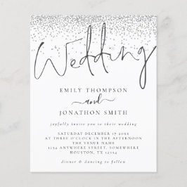 Budget Moderne Script Silver Glitter Wedding Invit