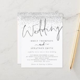 Budget Moderne Script Silver Glitter Wedding Invit