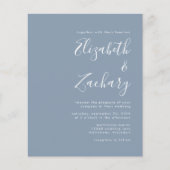 Budget moderne script stoffig blauwe trouwuitnodig (Voorkant)