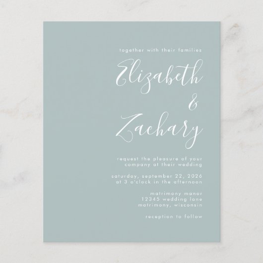 Budget Moderne Script Zee Glass Wedding Uitnodigin (Voorkant)