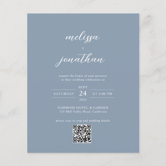 BUDGET Moderne stoffige blauwe foto QR Code bruilo (Voorkant)