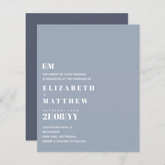 Budget Moderne Stusty Blue Wedding Invites (Voorkant / Achterkant)