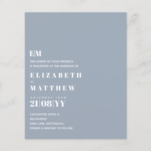Budget Moderne Stusty Blue Wedding Invites (Voorkant)