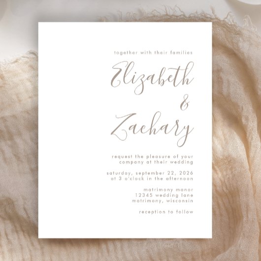 Budget Moderne Taupe Script Trouw Uitnodiging