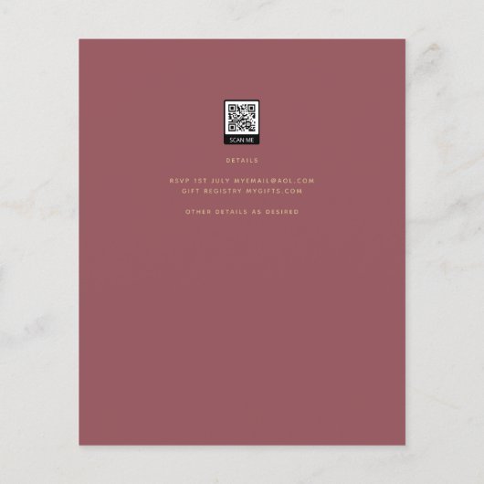 BUDGET Moderne Trouw Dusty Rose Roze Gouden Uitnod (Achterkant)