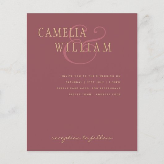 BUDGET Moderne Trouw Dusty Rose Roze Gouden Uitnod (Voorkant)