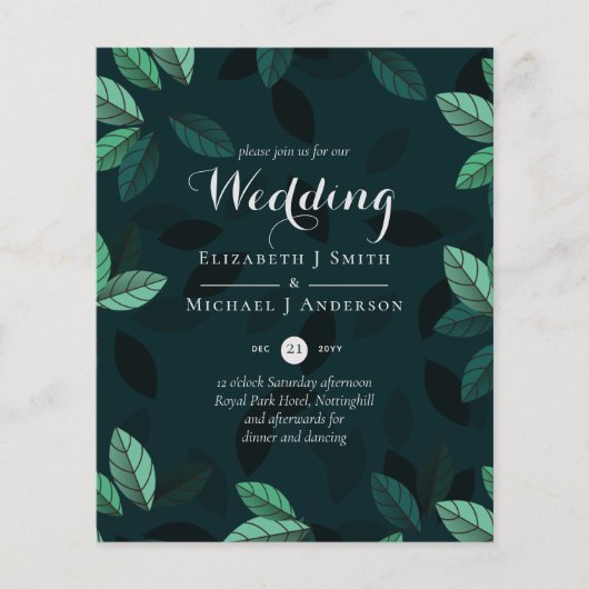 BUDGET Moderne tuinbladeren Trouwuitnodiging (Voorkant)