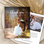 Budget Moderne Typografie 2 Foto Bruiloft Dank u<br><div class="desc">Budget Boho Modern Hart Typografie 2 (twee) Foto bruiloft Dank u papier. Modern Stijlvolle bruiloft dank u sjabloon met een volledige verticaal foto op de voorkant met overlay tekst "Dank u" in een handgeschreven kalligrafie swash staart lettertype script met liefde hart motief in het wit op het afbeelding. ***LET OP!...</div>