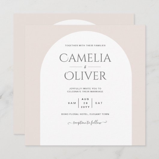 BUDGET Moderne Typografie Arch Minimalistische Tro Kaart (Voorkant / Achterkant)