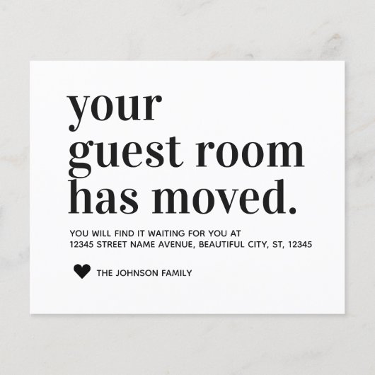 Budget Moderne Typografie Guest Room Moving Kaart (Voorkant)