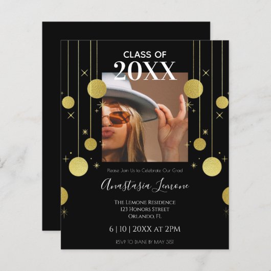 Budget Moderne uitnodiging voor Black & Gold Afstu (Voorkant / Achterkant)