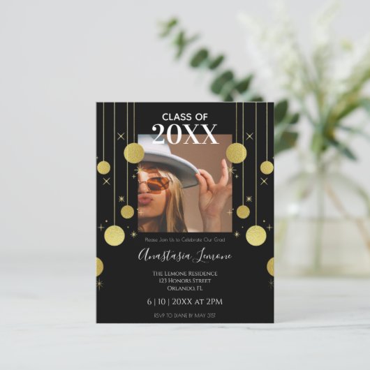 Budget Moderne uitnodiging voor Black & Gold Afstu (Staand voorkant)