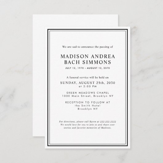 Budget Moderne Uitvaartdienst Viering van het Leve Notitiekaartje (Voorkant / Achterkant)