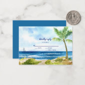 BUDGET Moderne Waterverf Beach Wedding RSVP Notitiekaartje (Voorkant / Achterkant in situ)