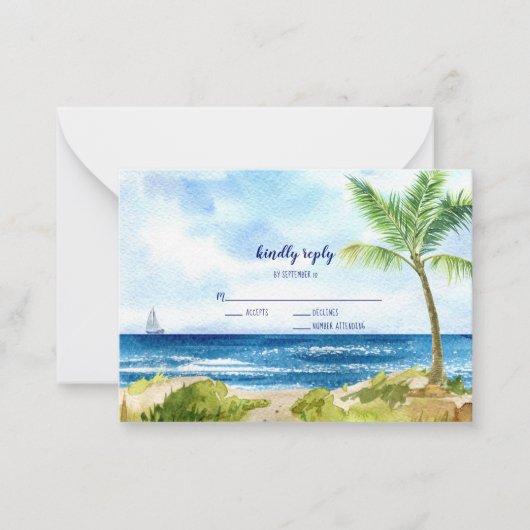 BUDGET Moderne Waterverf Beach Wedding RSVP Notitiekaartje (Voorkant)