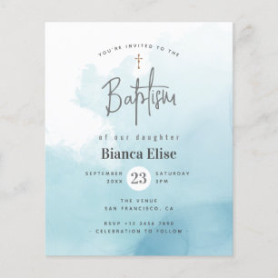 Budget Moderne Waterverf Clouds Baptism Invitation Flyer