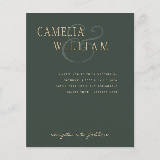 BUDGET Moderne Weddenschap Moss Green Gold uitnodi Flyer (Voorkant)