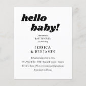 Budget moderne witte hello cute baby shower uitnod (Voorkant)