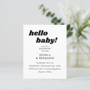 Budget moderne witte hello cute baby shower uitnod