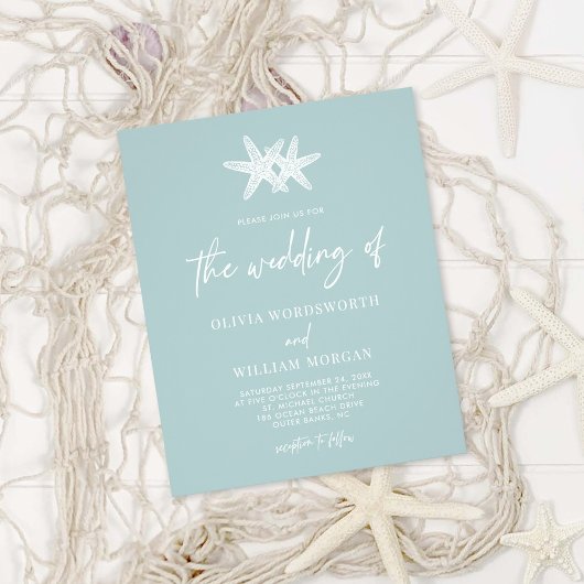 Budget Moderne Zee Glass Starfish Beach Wedding Flyer