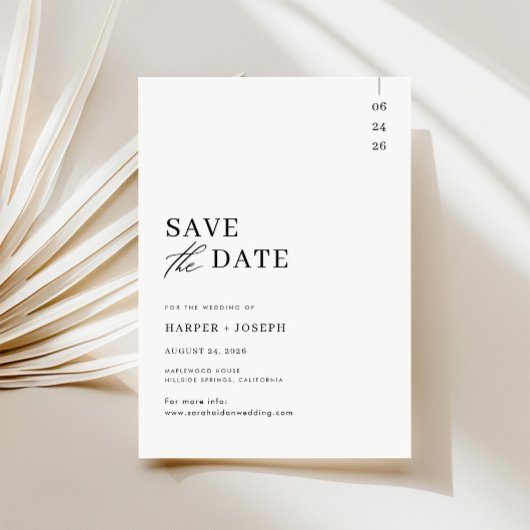 Budget Moderne Zwart en Wit Script Trouwdag Save The Date