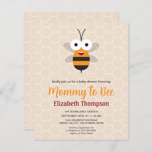 Budget Moeder om Honey Bee Baby shower Invitation (Voorkant / Achterkant)