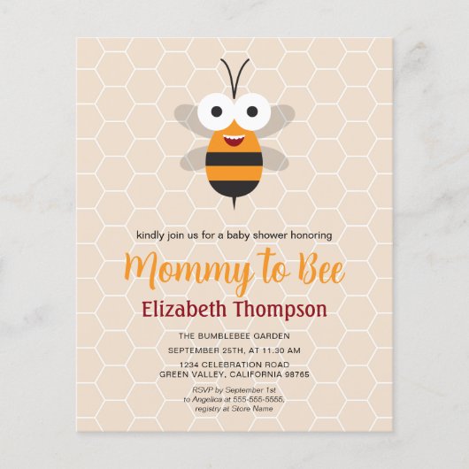 Budget Moeder om Honey Bee Baby shower Invitation (Voorkant)