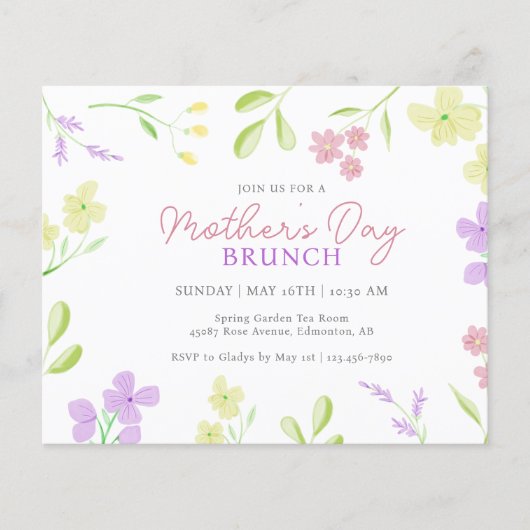 Budget Moederdag Brunch Soft Floral Invitation (Voorkant)