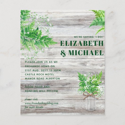 BUDGET Monochromatische Fern Greenery Wedding Invi (Voorkant)